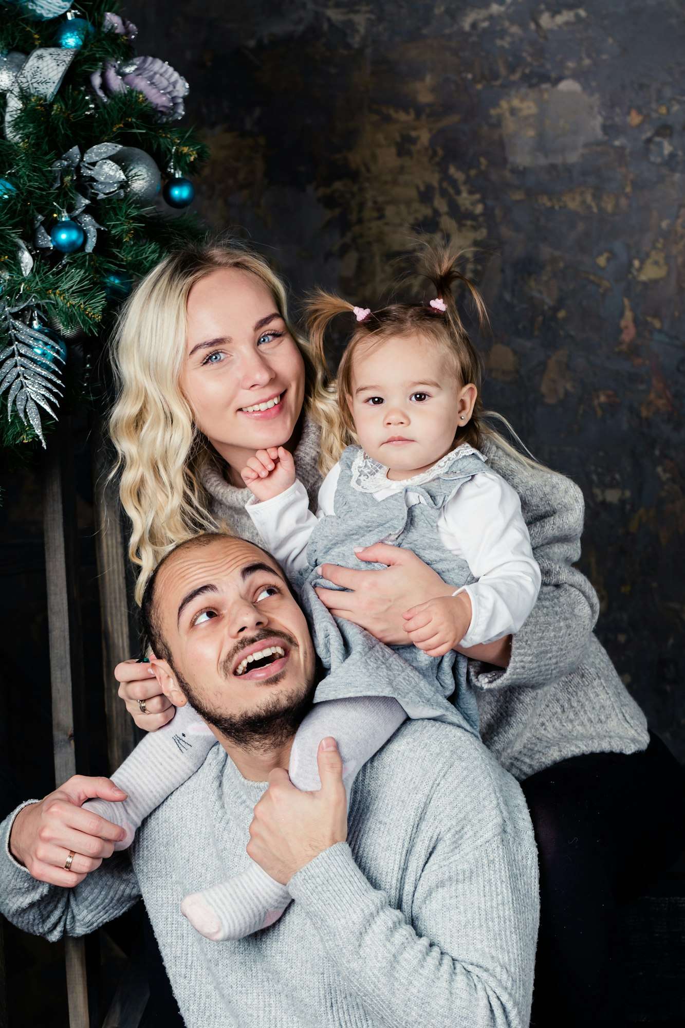happy family on Christmas background