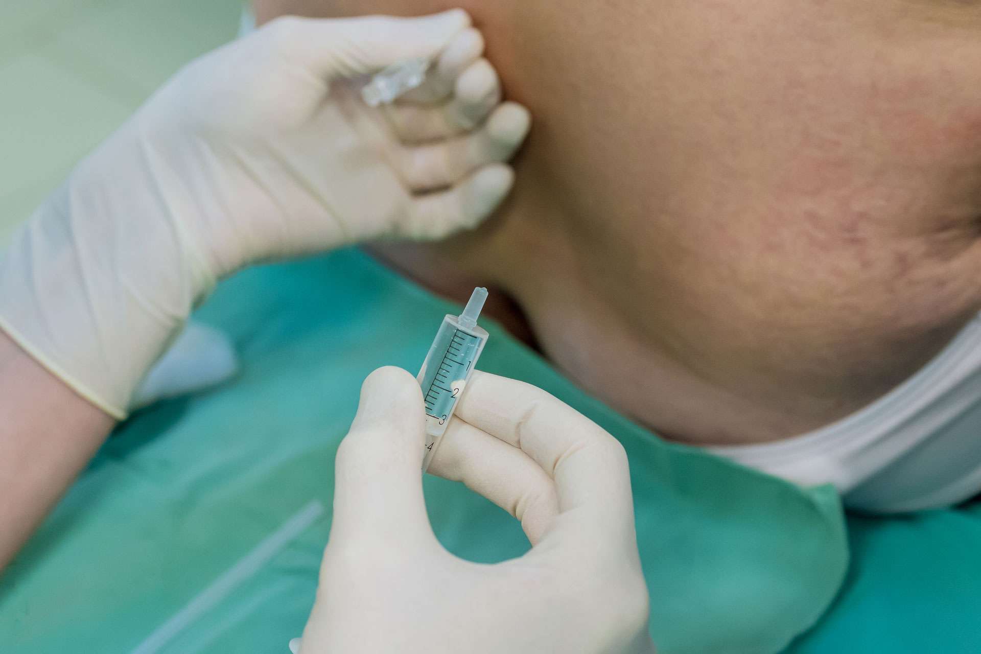 Patient positioned in a sterile bed.