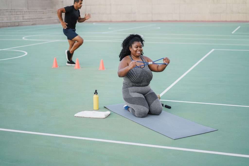 People doing exercise outdoor.