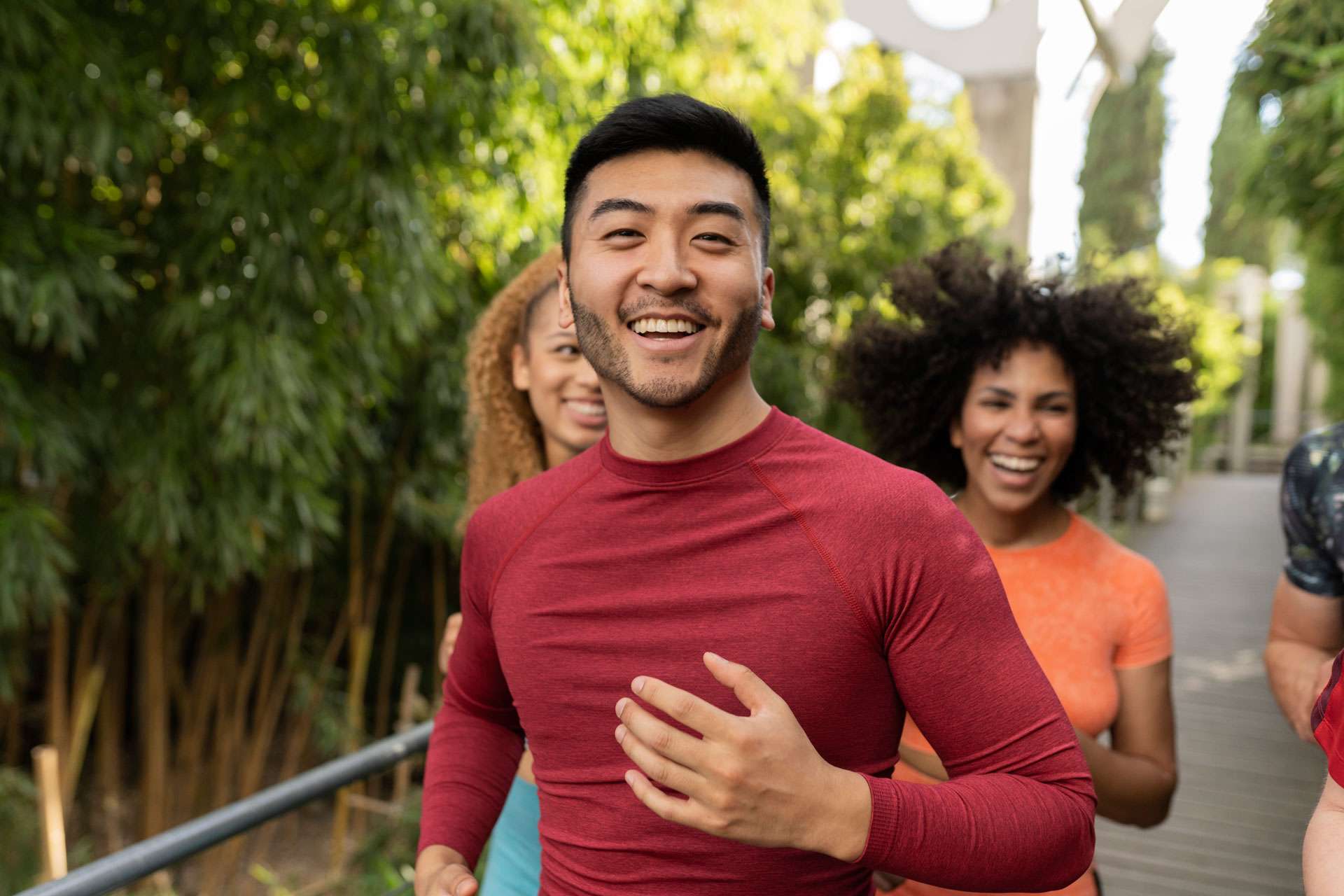 Group of friends running.